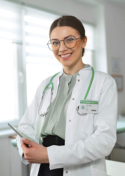 Junge Ärztin lächelt